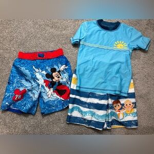 Toddler Boys Bundle Swim Trunks and Rash Guard Disney Mickey Mouse and Cocomelon